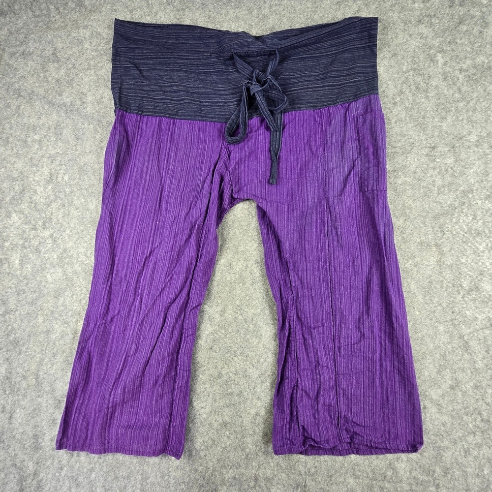 Thai Fisherman Pants One Size Purple Charcoal Gray Stripe Wrap Yoga Wide Leg